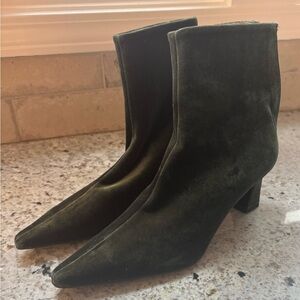 Reike Nen Suede Pointed-Toe Ankle Boots in Dark Green